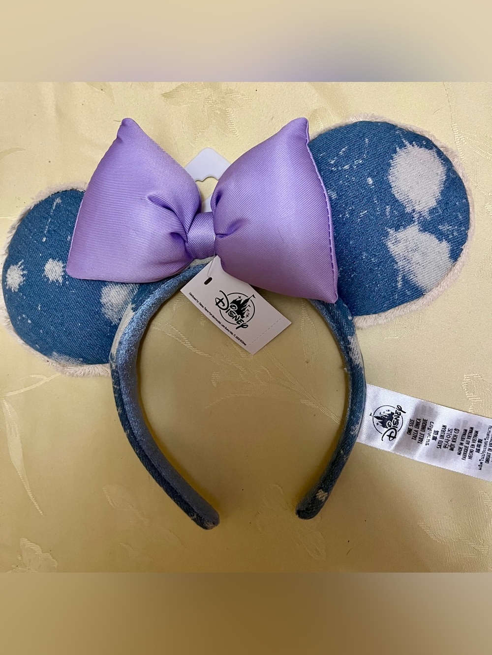 Disney Minnie Ear Headband with Lavender Bow and Denim-Style Ears New with Tags